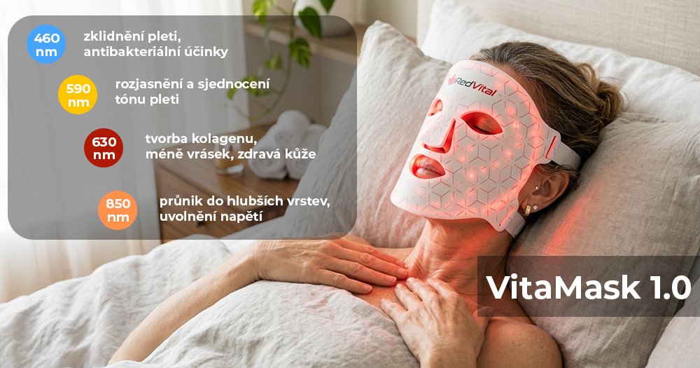 maska pro terapii červeným světlem, méně vrásek, akné, zdravá kůže