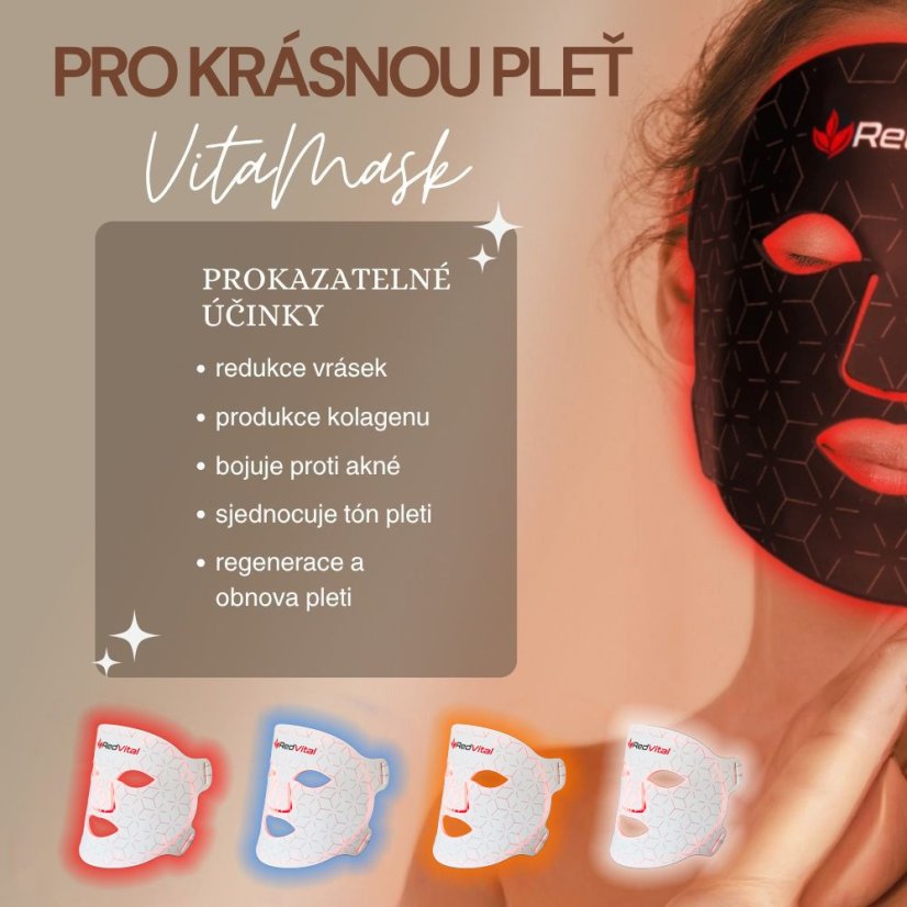 Bílá LED RLT maska VitaMask 1.0 pro péči o pleť každé ženy