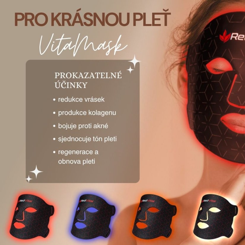 Maska s červeným světlem pro péči o pleť VitaMask 1.0 - Barva: bílá
