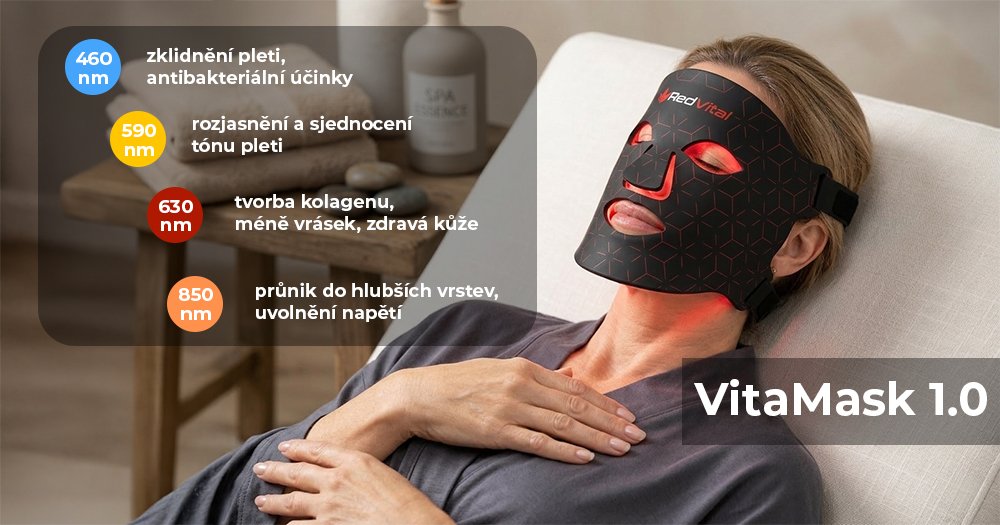 maska pro terapii červeným světlem, méně vrásek, akné, zdravá kůže